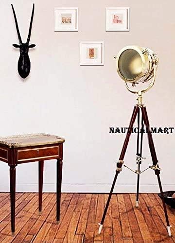Nautical Designer Hollywood Chrome Finish Wooden Tripod Floor Lamp Search Light Home Decor by NAUTICALMART
