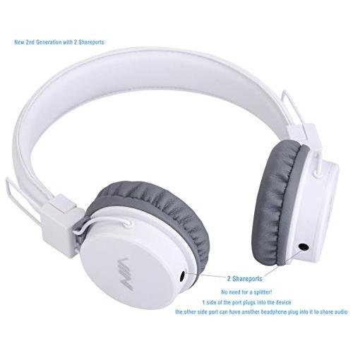 Termichy Wired Kids Headphones with Microphone and Share Port, Foldable Lightweight Adjustable Stereo Headset for Cellphones Smartphones iPhone iPod Laptop Computer and More (White)