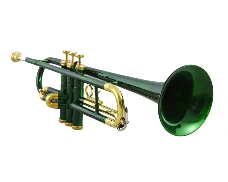 Green and Gold Bb Trumpet, Brass Wind Instrument for Beginners and Students