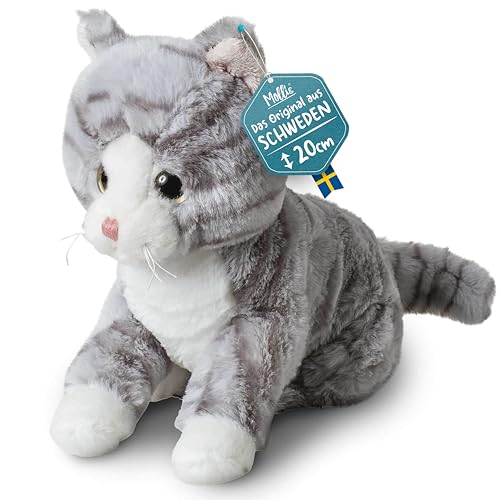 Mollis Kuscheltier - Kuschelkatze - 20 cm - Plüschtier-Katze - Kinder-Kuscheltier - weiches Stofftier für Kinder und Babys (Grau)