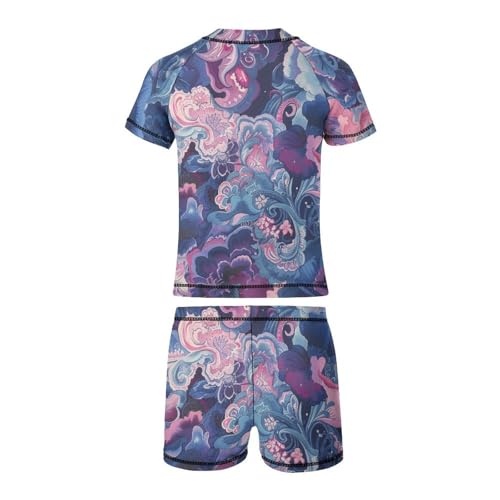 Traditional Purple Pink PaisleyChildren's Casual Swimsuit Set - Simple and Versatile6-7Y（110cm）3