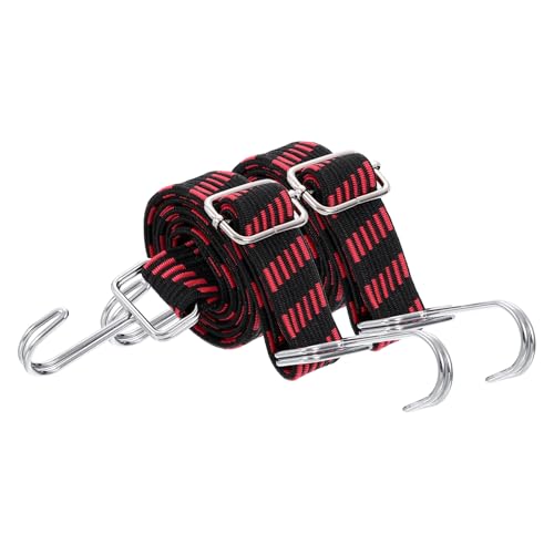Image of uxcell 2Pcs Adjustable Bungee Cords with Hooks, 39 Inch Flat Heavy Duty Elasticity Straps Rubber Bungee Cords with Buckle for Outdoor, Camping, Tarp, Bike Rack, Luggage, Black Red