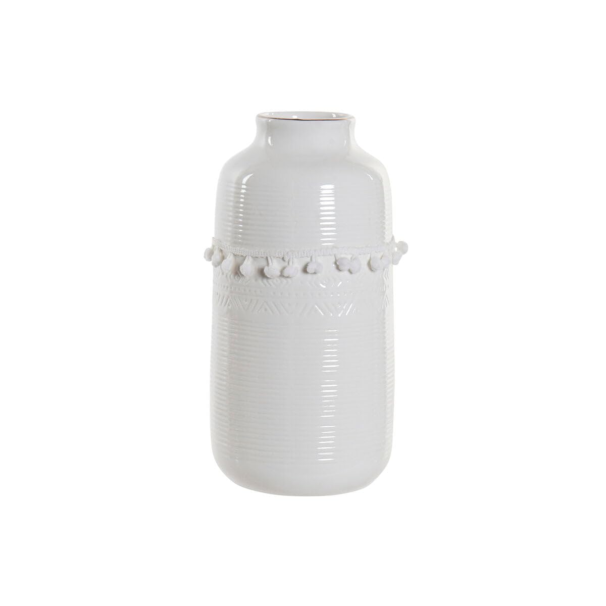 Vase en grès blanc DKD Home Decor 12x12x24 cm avec pompon chic