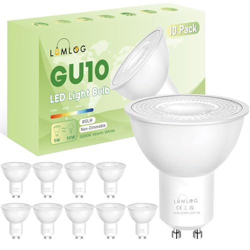 Lumlog GU10 Led Bulbs Warm White 3000K, 5W Spotlight Light Bulb, 810LM Energy Saving LED Bulb, (50W Equivalent), Non-Flicker, Non-Dimmable, for Home Lighting, 10 Pack [Energy Class C]