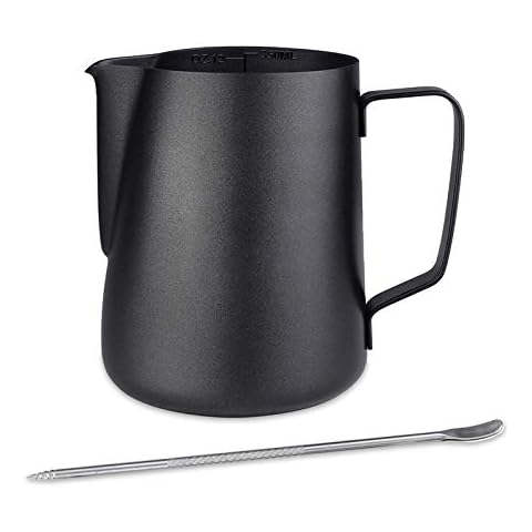 Emsmil Jarra para Leche Acero Inoxidable con Bolígrafo Latte Art y Marca de Medición 350ml Cover