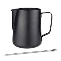 LATRAT Coffee Barista Melkkannetje van roestvrij staal, perfect voor het maken van melkschuim, universele kan, melkopschuimen voor cappuccino en laté, zwart, 350 ml