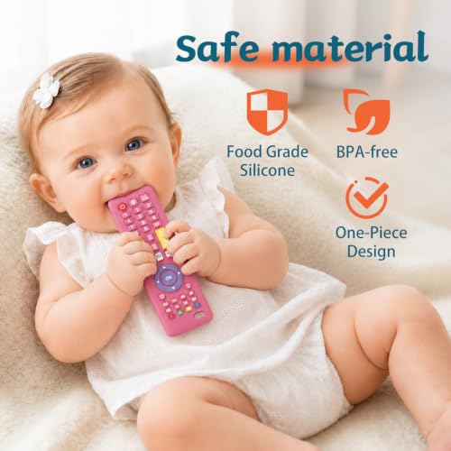 Image of Baby Remote Toys for 0-6, 6-12 Months Girls, Food Grade Silicone Teething Toys,Chew Toys for Babies 3-24 Months, Upgraded TV Remote Control Shape Teether Toys for Baby and Infants