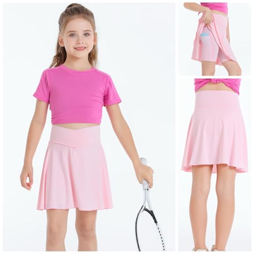 Image of Girls' 2-in-1 Flowy Butterfly Shorts with Pockets - Athletic Dance & Running Shorts for Ages 5-13