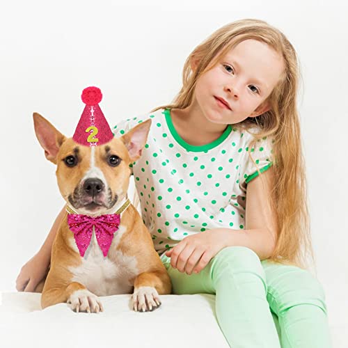Dog Cat Birthday Hat Pet Cute Birthday Party Cone Hat With Bow Tie For Kitten Puppy Small Medium Dogs Cats Birthday Party Supplies Wedding Collar Outfit(Pink) #TOP7