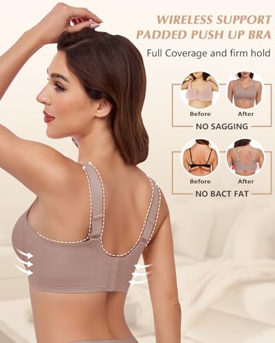 Image of Wireless Support Bra Full Coverage Padded Push Up Anti Sagging Comfortable Seamless Lace Bras No Underwire