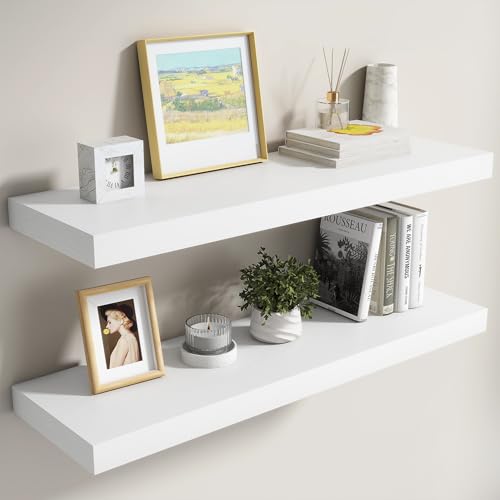 Image of Dreamland White Floating Shelves 36 Inch Long,8 Inch Deep Floating Shelves,36 inch W x 8 inch D Wall Shelves for Bedroom,Living Room,Kitchen,Bathroom,Set of 2