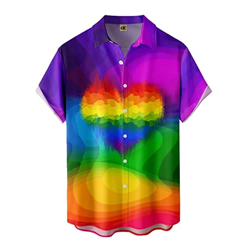 MMOOVV Camisa floral para hombre, tropical, informal, manga corta, camisa de playa estampada con botones, camisa de otoño para hombre, Lila-b, M