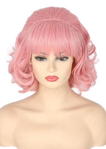 Topcosplay Women Wig Short Pink Curly Halloween Costume Party Beehive Wigs