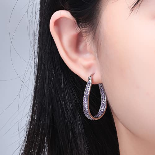 Cinily Post Hoop Earrings For Women Girls Light Purple Cubic Zirconia Hoop Earrings 14K Yellow Gold Plated Big Large Oval Chunky Gemstone Hoop Earrings 925 Sterling Silver Jewelry #TOP1