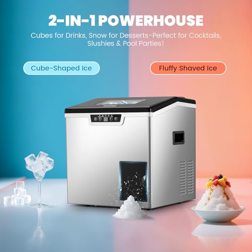 Huanyu Commercial Ice Maker Ice Crusher 2-in-1 Ice Maker and Shaver Machine, 20kg/Day High Output, 3 Water Supply Modes, Adjustable Ice Thickness, Automatic Self-Cleaning - Image 3