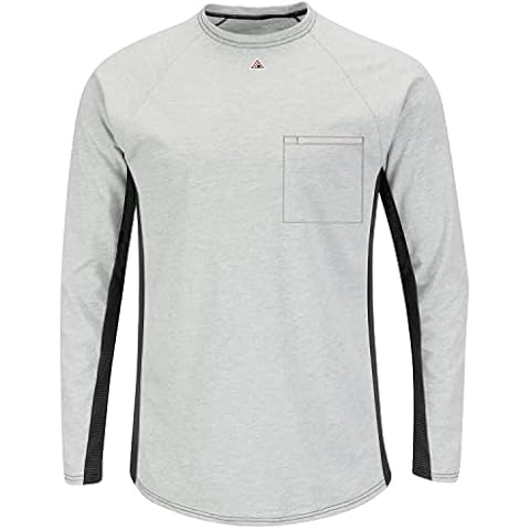 Bulwark FR Men's Long Sleeve Base Layer with Concealed Chest Pocket Shirt, Grey, Medium Cover