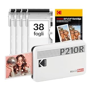 KODAK Mini 2 Retro 4PASS Stampante Fotografica Portatile (5.3x8.6cm) + Pacchetto con 38 Fogli, Bianco