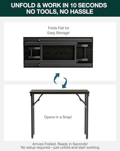 Image of Small Folding Computer Desk - Portable 35.8 Inch Foldable Laptop Table, Collapsible and Compact for Easy Storage and Fast Setup, Lightweight for Small Spaces, Craft and Study Use, Dark Oak