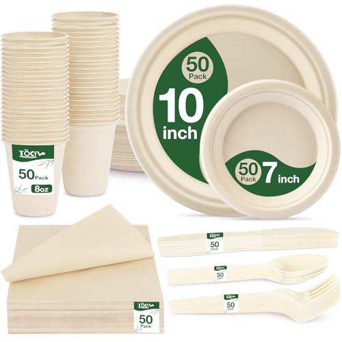 350PCS Compostable Dinnerware Set for 50 Guests