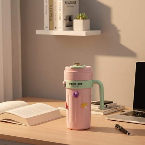 Image of NYRWANA Smart Coffee Travel Mug 650ml | 304 Stainless Steel Vacuum Insulated Cup | LED Touch Screen Temperature Display | Leak-Proof Flask for Hot & Cold Drinks, Office, Travel & Outdoor (Pink Green)