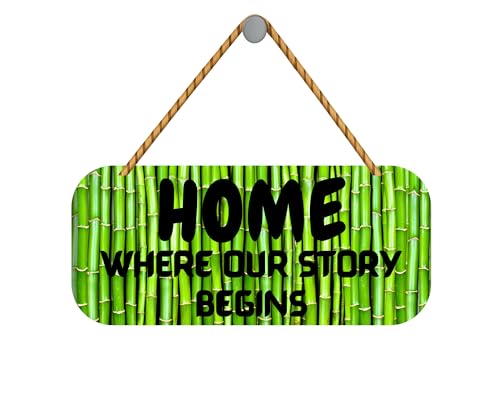 Image of GENXTRA Wooden Bamboo Style MDF Wall Hanging - inchHome Where Our Story Begins inch Sign for Home Entrance, Drawing Room, or Balcony | Decorative Plaques for Housewarming (HOME 04)
