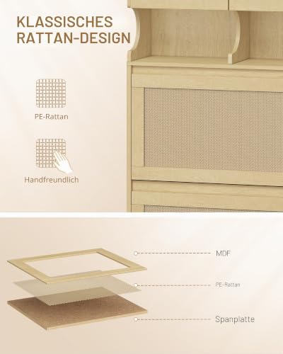 Hzuaneri Schuhschrank Rattan, Schuhkipper Schmal, 16 Paar, Gelb – Ansicht 4