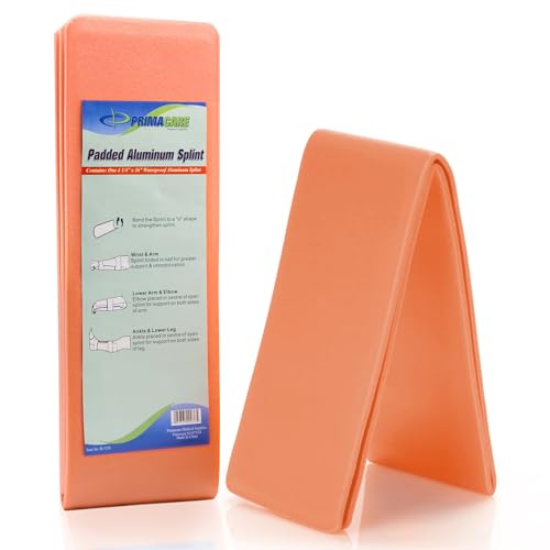 Primacare IS-5236 36 Padded Aluminum Splint for Hands Legs Fractured Limbs Nose Ankle or Braces Universal Waterproof Medical Tactical Splints for First Aid and Emergency Support Orange