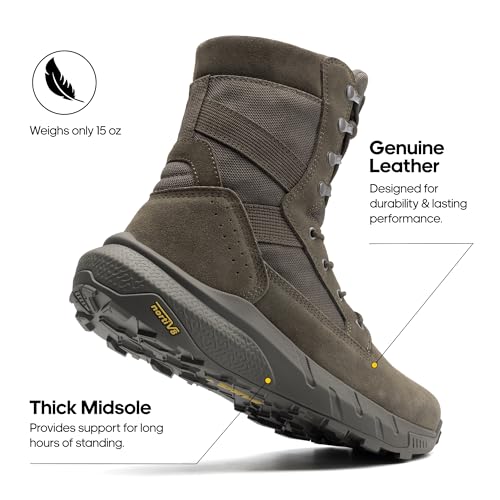 NORTIV 8 NORTIV 8 Men's Breathable Tactical Military Work Boots Side Zipper Leather Lightweight Hiking Motorcycle Combat Boots 8 Inches Peakforce,Size 8,Olive,SNMT242M