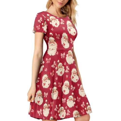 Image of Forchrinse Summer Dresses for Women Crew Neck Short Sleeve Midi Dress Casual Beach Vacation Sundress