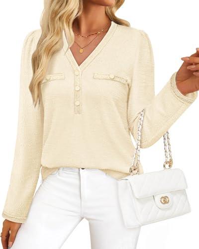 Triratna Fall Shirts for Women 2024 Trendy V Neck Womens