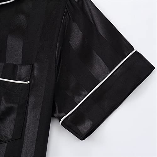 Kids Boys Girls Satin 𝐏a𝐣amas Set Silk Button-Down 𝐒lee𝐩wear Striped Pattern Short Sleeve Shirt & Long Pants 𝐏𝐣s3