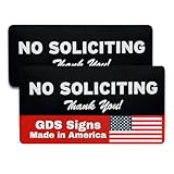 No Soliciting Sign for House w/Easy Peel & Stick Strips - Prevent Unauthorized Solicitors & Trespassers - 7'W x 3'H Weatherproof Metal No Soliciting Sign (Brushed Black - 2 Pack) - Made in USA