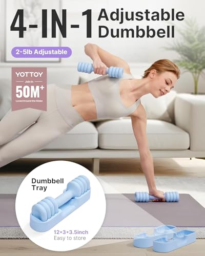 Image of YOTTOY Adjustable Dumbbell Set of 2, 4-in-1 Hand Weights for Women at Home, Compact Free Weights Dumbbells Set with Soft Grip and Base, 2-5 lbs Each for Home Gym