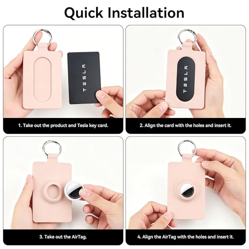Image of Card Holder for Tesla Keycard with AirTag Slot, Soft Silicone Key Card Protective Case Cover for Tesla Model 3 Y S X Cybertruck, Key Holder with Keychain Key Rings - 1 Pack,Light Pink