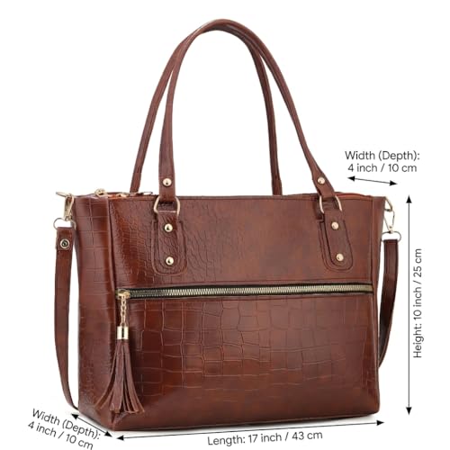 Image of AVERAA Medium Capacity Croco Pattern Tote Bags For Womens Big Purses And Handbags Ladies Big Shoulder Bag | Office Bag for Women, Ladies Bag Stylish Branded, Leather Bag for Women, Women Office Bag | Chic Croc Texture, Dual Carry Style, Rich Tan Finish, Spacious Interior, Secure Zip Closure, Adjustable Strap