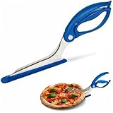 Loftern Blue Pizza Scissors - Non-Stick Pizza Scissors with Firm Grip Base - Food Grade Stainless Steel Pizza Cutter - 5-in-1 Food Slicer & Pizza Server - Durable, Safe & Mess Free