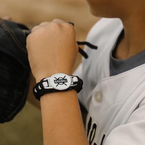 Pulsera de béisbol para niños Infinity Collection con cuerda ajustable de color negro 2