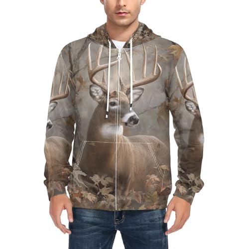 Laprad Men's Full Zip Hoodie Fleece Sweatshirt Long Sleeve Camo Deer Casual Coat