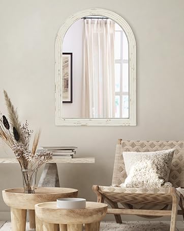 Miniatura 3 de Espejo de pared rústico blanco envejecido, con marco de madera de granja, espejo grande decorativo para sala de estar, baño, entrada, pasillo (24 x