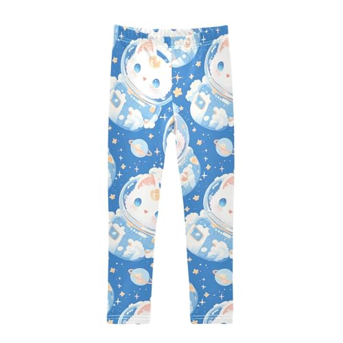 KLL Cute White Cat Astronaut Floating in Space Little Girls Basic Leggings Fashion Full Length Sweatpants Running