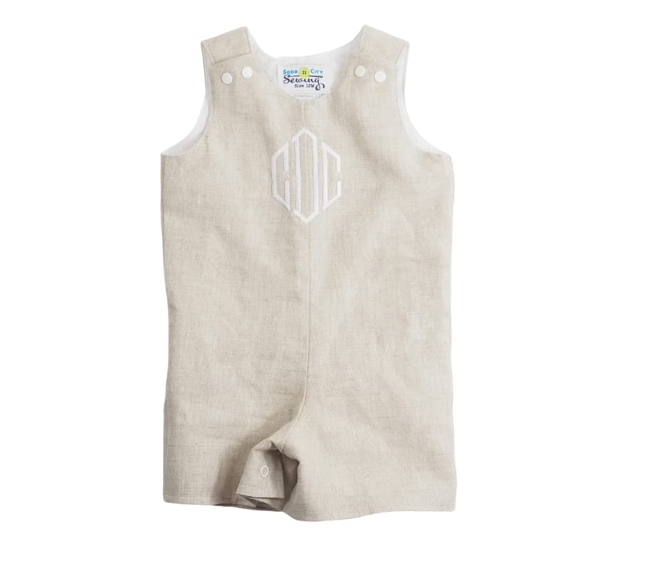 Linen Romper for Little Boys, Size NB- 5T, Personalized or Plain, Snaps at the Shoulders and Crotch (Personalized, d) 9 Months)