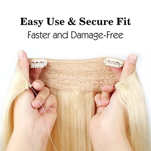 Sassina Invisible Wire Hair Extensions Real Human Hair with Transparent Wire Adjustable Size Secure Clips Natural Straight Secret Miracle Hairpiece, #613 20 Inch 120 Gram - Thumbnail 4