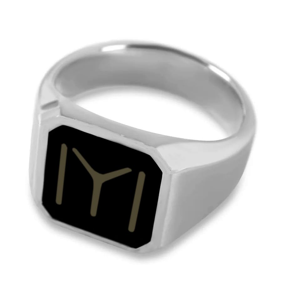 Utkarsh (19 No. Size Stylish Funky Geometric Polygon Stainless Steel Cushion Gem Stone Dripping Glue Black Square Enamel Sand Kayi Qabila Iyi Thumb Finger/Knuckle Signet Ring For Men's & Boy's