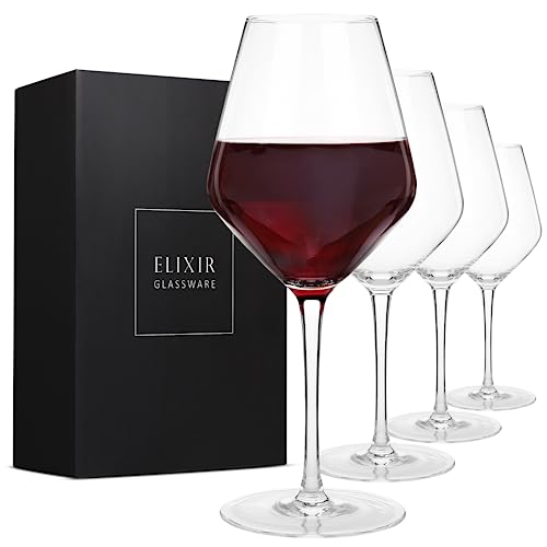Elixir Glassware Red Wine Glasses – Set Of 4 Hand Blown Large Wine Glasses – Long Stem Wine Glasses, Premium Crystal – Wine Tasting, Wedding, Anniversary, Christmas – 22Oz, Clear #TOP10