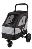 HiPet Hundebuggy Flash Schwarz/Grau – Klappbarer Hundewagen mit Aluminiumgestell, bis 20 kg, mit Reflektoren und Sicherheitsgurt