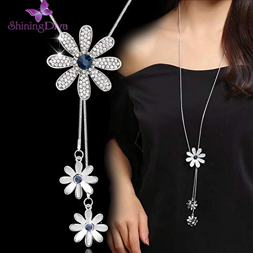 Image of Shining Diva Fashion Crystal Flower Stylish Long Chain Pendant Necklace for Women and Girls