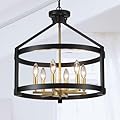 6-Light Modern Farmhouse Chandelier, Black and Gold Semi Flush Mount Ceiling Light Fixture Convertible Hanging Pendant Lights, Rustic Vintage Chandeliers for Dining Room Foyer Kitchen Bedroom Entryway