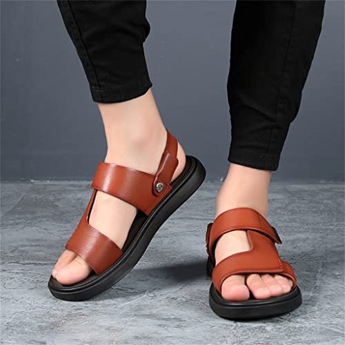 Men's Sandals Genuine Leather Breathable Beach Shoes Leather Men Sandals Slides Jeans Boots Business(42)3