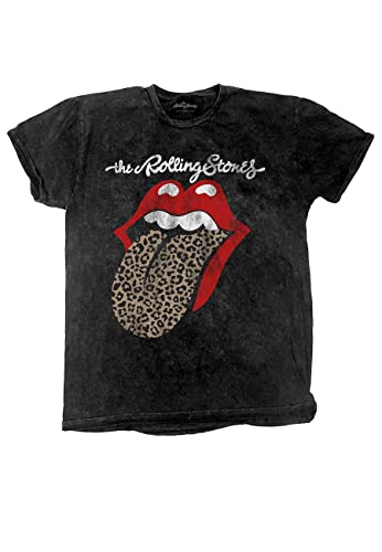 The Rolling Stones T Shirt Leopard Tongue Nouveau Officiel Unisex Noir Acid Wash - Les Beatles, Paul McCartney, John Lennon, RIngo Starr, George Harrison The Rolling Stones T Shirt Leopard Tongue Nouveau Officiel Unisex Noir Acid Wash