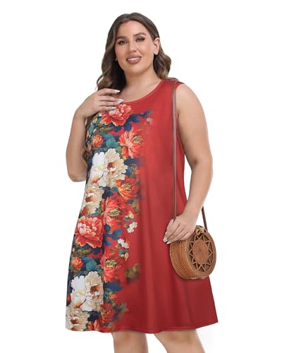 Image of elescat Plus Size Summer Dresses for Women Sleeveless Pockets Beach Tshirt Tank Sundress 2026